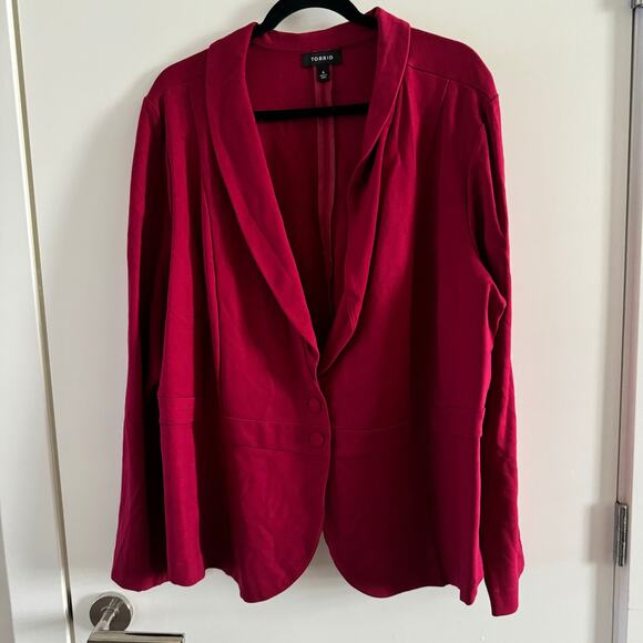 Torrid Blazer Red Collared Rayon Front Buttons Long Sleeves Sz 4X Women's - Picture 1 of 7